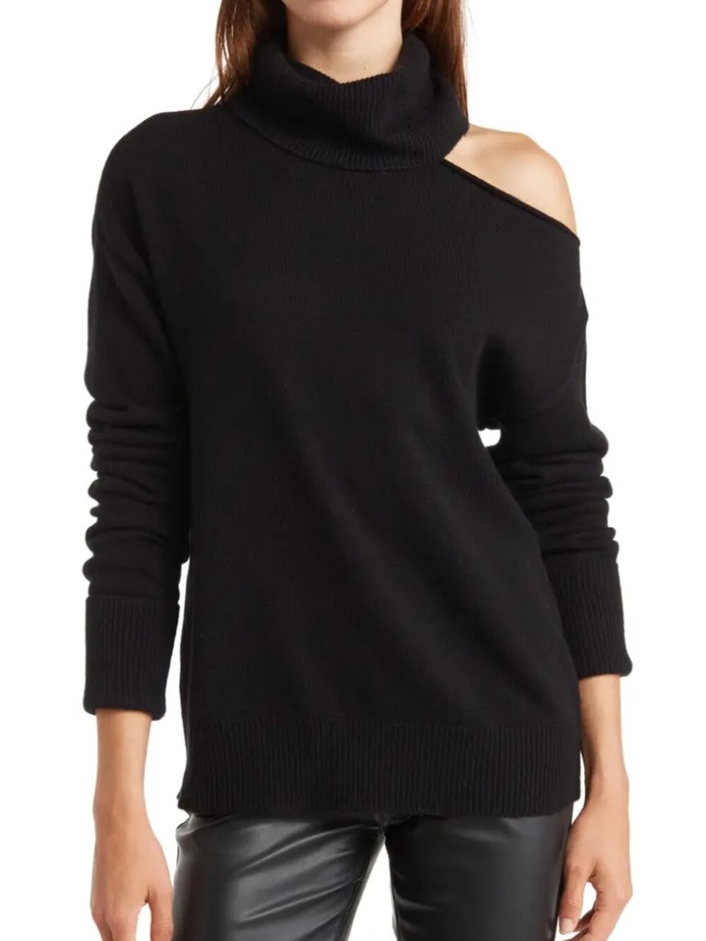 PAIGE Raundi Black Shoulder Cutout Turtleneck Sweater